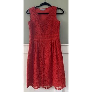 Antonio Melani dress Lace Red Size‎ 4 Stunning V Neck Sheath